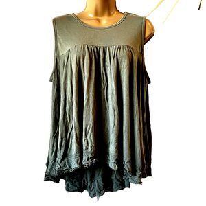 Liberty Garden Smock Top Anthropologie Flowy Raw Hem L Lagenlook Green Boho